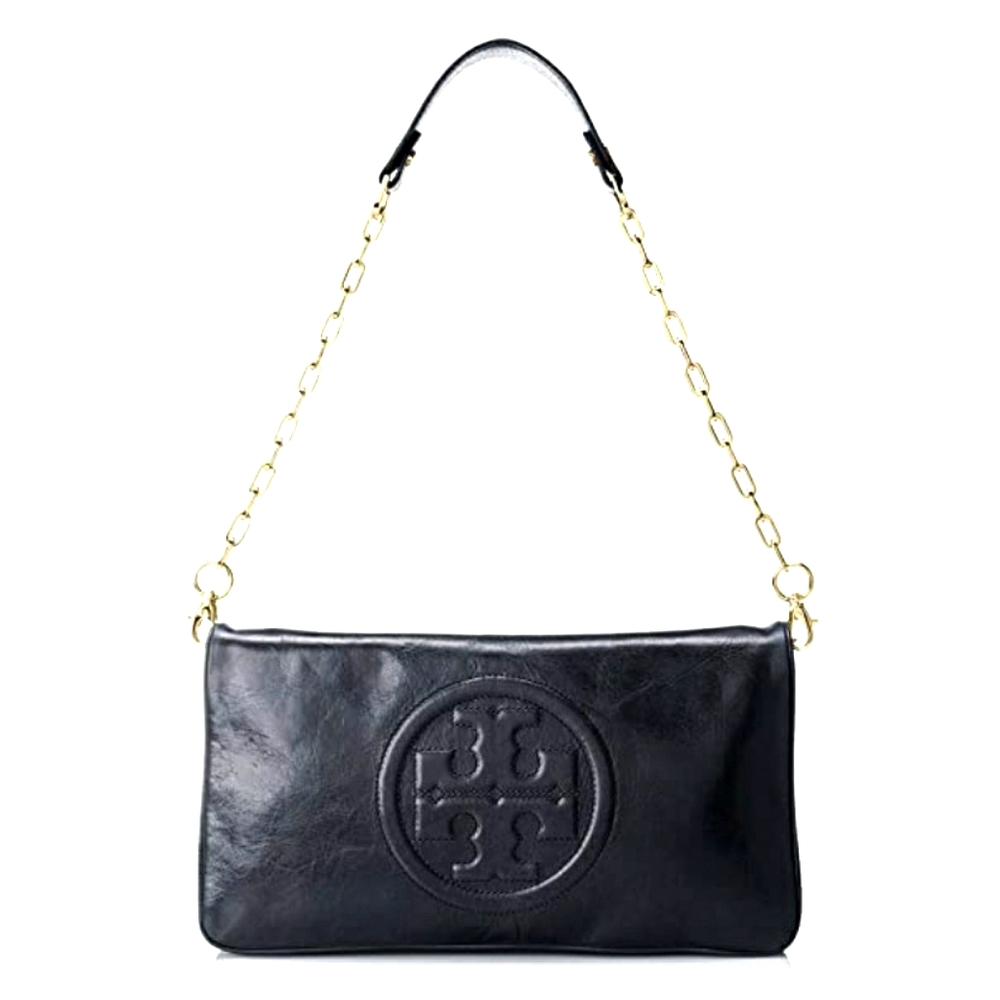 Tory Burch Bombe Reva Black Leather Clutch